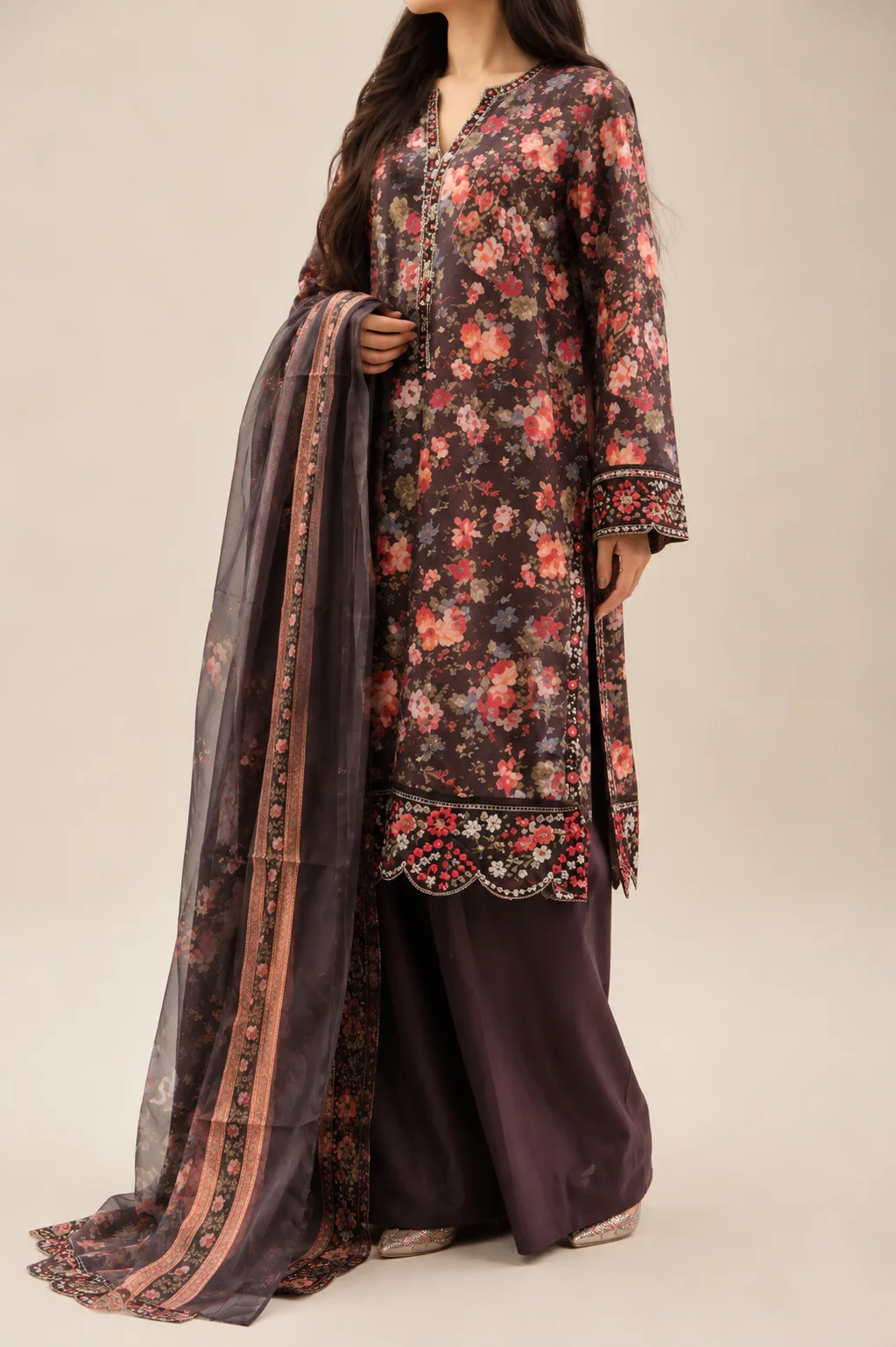 Floral Embroidered Lawn Suit